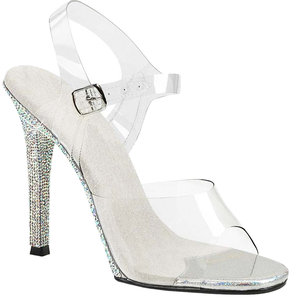 Sandalias de tacón alto plateadas, modelo fino, de verano, para pole dance, con plataforma, estilo peep-toe, con tira en T grande, con pedrería, para club y bikini - Product Image 1