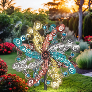 Ngọc giai điệu đa-màu LED chiếu sáng thép không gỉ Cối Xay Gió Cổ Phần IP65 năng lượng mặt trời Vườn động gió Spinner Đèn Dimmable - Product Image 2