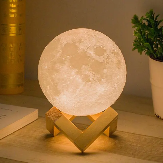 New Modern Desk Holder Christmas Decor Rechargeable Led Lunar Shape Night Light Moon Lamp Starry Sky 3D