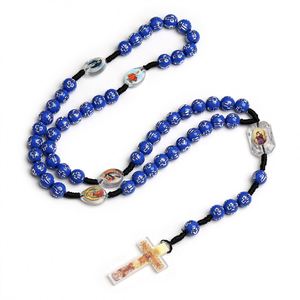 Rosario de Navidad con Adornos Exquisitos, Cruz Religiosa, Hecho a Mano con Cuentas de Plástico de 8mm, Joyería Católica para la Iglesia, Collares - Product Image 1