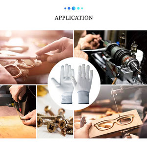 Venta caliente de alta calidad <span class=keywords><strong>PU</strong></span> Guantes recubiertos de Palma 13G Guantes de trabajo de nylon de poliéster blanco con revestimiento de <span class=keywords><strong>PU</strong></span> blanco - Product Image 6