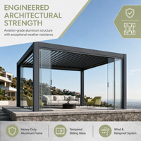 Gazebo motorisé en aluminium coupe-vent et évolutif, structure prête à l'emploi pour l'extérieur des maisons intelligentes et les espaces de vie extérieurs