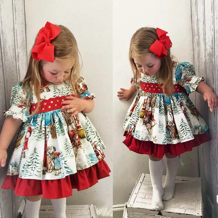 2021 New kids Santa Claus print bow skirt children's skirt cute newborn baby girl clothes Christmas dresses