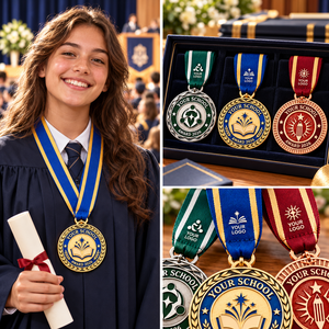 Customization of school and children achievement medals - school name year and printed ribbon - supports bulk ordering OEM ODM - Product Image 3
