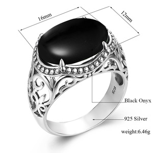 แหวนเงินแท้สไตล์วินเทจประดับพลอยออนิกซ์สีดำ 6 กรัม สำหรับผู้ชาย สไตล์เรโทร - Product Image 5