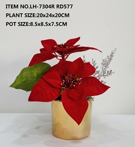 Flores artificiales <span class=keywords><strong>de</strong></span> Navidad, flores rojas <span class=keywords><strong>de</strong></span> 5 cabezas en macetas para decoración <span class=keywords><strong>de</strong></span> fiesta - Product Image 4