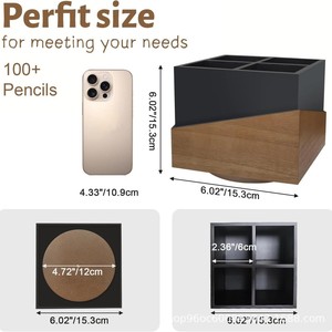 Wooden Rotating Storage <b>Box</b> Square Desktop Organizer With Partitions For Pens Cosmetics <b>Makeup</b> Holder Large Capacity - Product Image 2