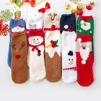 Chaussettes en polaire corail de Noël pour femmes, épaisses et chaudes, en tissu éponge, en polaire bouclée, chaussettes de nuit en polaire mi-longues