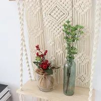 Böhmische Art schwimmende hölzerne Pflanze Kleiderbügel Regal Wohnzimmer Dekoration hand gewebte Makramee Wandbehang Dekor