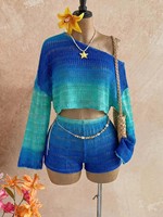 Ensemble short asymétrique tricoté respirant style européen et américain, épaules dénudées, pour femme – Nouvelle collection été tendance, le plus vendu