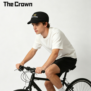 Casquette de cyclisme personnalisée avec logo imprimé, vente en gros, motif couronne dorée métallique, chapeau léger en nylon à visière courte, fabricant - Product Image 1
