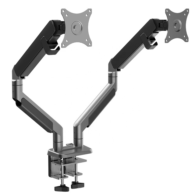 Good Selling Dual Monitor Stand for 17-38inch Screen for Workshop Tilt and Swivel Vesa Monitor Swing Arm Mount C-clamp