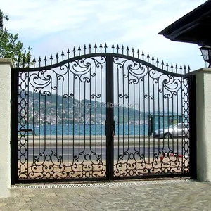 Black Wrought Iron Entrance Gates Hot Selling Park And Villa Driveway Gate Grille Design Automatic Swing Cast Iron Gate