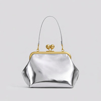 Sac à bandoulière pour femme en PU, petit format, style rétro, avec fermoir Kiss-lock argenté, en polyester, à sangle unique, forme coquille, style défilé 2026