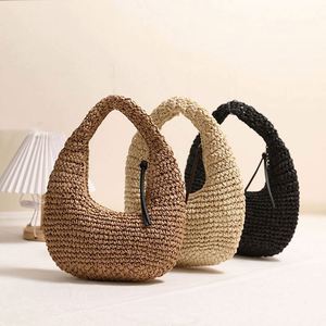 Bolso de Paja Tejido a Mano para Mujer, Estilo Moderno, Color Sólido, para Vacaciones en la Playa - Product Image 1
