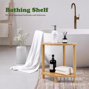 Étagère d'angle en bambou pour salle de bain, à deux niveaux, pour organiser les produits de douche et de bain - Product Image 2