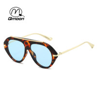Lunettes de soleil Qmoon Classic Tortoise Shell, protection UV400, verres marron, monture en métal, lunettes de soleil tendance pour hommes et femmes