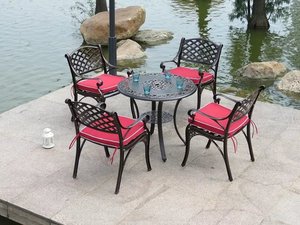 أثاث خارجي ألومنيوم السبك بالقوالب طقم طاولة عشاء عشاء مجموعة نزهة الفناء الخلفي الجدول فناء أثاث غرفة الطعام أطقم للحديقة - Product Image 5