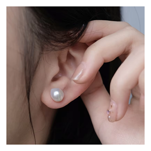 S925 gümüş basit barok inci küpeler günlük aşınma tatlısu inci küpeler kadınlar için - Product Image 1