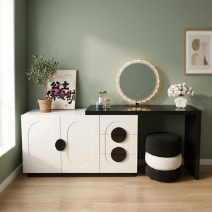Modern Makeup <b>Vanity</b> Table With <b>Lighted</b> Mirror Storage Desk For Bedroom Furniture - Product Image 2