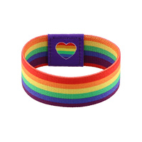 Bracelets de sport élastiques unisexes à rayures colorées Cœur Arc-en-ciel Porte-bonheur, bracelets d'amitié et de fierté avec logo personnalisé – Grande Vente