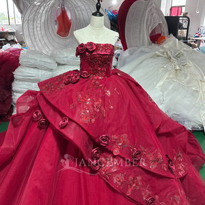 Magnifique robe de bal bordeaux sans bretelles avec appliques de sequins 3D en forme de rosette et volants superposés, robe de Quinceañera Jancember - Product Image 6