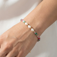 Bracelet jonc tendance pour femme, inspiré du printemps, en alliage plaqué or, avec perles colorées et chaîne, choix populaire et personnalisable