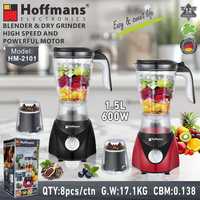 Mixeur Électrique 2-en-1 Hoffmans 600W à Grande Vitesse avec Bol PC Incassable de 1,5 L et Moulin à Sec – Très Populaire sur le Marché Africain