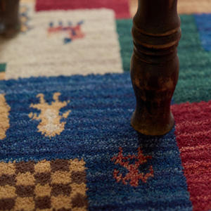 Alfombra de Lana Rectangular Vintage Chic con Parches, Antideslizante, Tejida a Mano y a Máquina, Limpieza Localizada, Aspirable, Geométrica Abstracta - Product Image 1