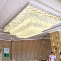 Lustre LED rectangulaire moderne à trois niveaux pour hall d'hôtel, avec cristaux de luxe et variateur de trois couleurs