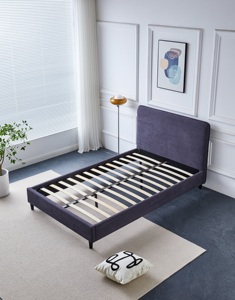 Bán buôn đơn giản nhà máy hiện đại Up-holstered 2 CHỖ NGỒI đôi đôi vải màu xám đầy đủ XL nữ hoàng Kích thước khung giường bằng gỗ với đầu giường - Product Image 4