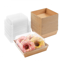 Boîtes à charcuterie en papier avec couvercle transparent sécurisé, contenants alimentaires jetables carrés bruns pour pâtisseries, boîtes à biscuits et sandwichs