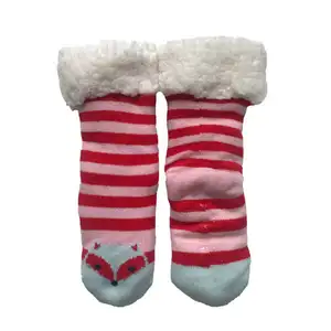 Женские зимние мягкие толстые пушистые флисовые Носки-тапочки с меховой подкладкой с лисьим узором на носках и манжетами из полимерного меха