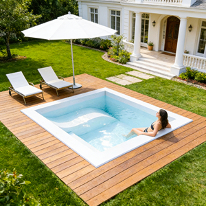 Piscina cuadrada de fibra de vidrio para patio trasero con azulejos de mosaico para SPA de lujo en el hogar, piscina infantil con estructura. - Product Image 5