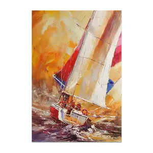 China Supplier Heavy Painted Palette Knife Impressional Sports Art Sailing Boats Abstract Seascape Paintings