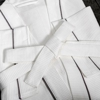 Peignoir en coton gaufré 100 % Laiyue pour hôtel et spa, blanc, avec passepoil, lavable en machine, séchage rapide, respirant
