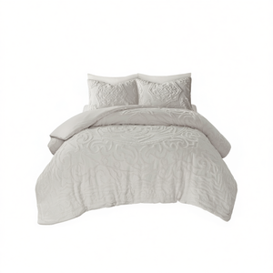 Ensemble de housse de couette classique en coton chenille tufté à motifs médaillon, 3 pièces, literie matelassée pour usage domestique - Product Image 1