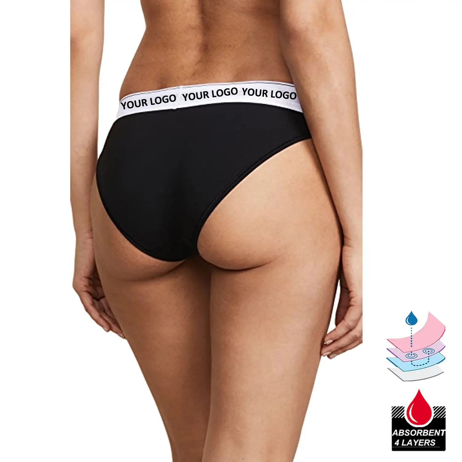Women Period Underwear With Customize Logo Waistband Cotton Leak Proof Plus Size Menstrual Panties