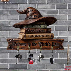 Porta Llaves <span class=keywords><strong>de</strong></span> Pared <span class=keywords><strong>de</strong></span> Madera con Diseño <span class=keywords><strong>de</strong></span> <span class=keywords><strong>Libro</strong></span> <span class=keywords><strong>de</strong></span> Hechizos y Sombrero <span class=keywords><strong>de</strong></span> <span class=keywords><strong>Bruja</strong></span> Vintage, Decoración para <span class=keywords><strong>el</strong></span> Hogar, Regalo, Venta al por Mayor - Product Image 1