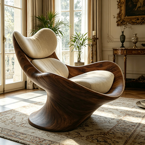 Poltrona Moderna con Telaio Curvo in Tessuto, Sedia Ergonomica con <span class=keywords><strong>Schienale</strong></span> <span class=keywords><strong>Alto</strong></span> per Soggiorno - Product Image 4