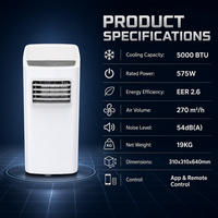 Climatiseur portable silencieux de 5000 BTU, refroidissement uniquement, avec télécommande, classe énergétique A, pour usage domestique