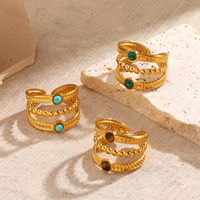 Bague de mariage multicouche en acier inoxydable personnalisable, style rétro, ajustable, avec pierres turquoise et œil de tigre, pour femme
