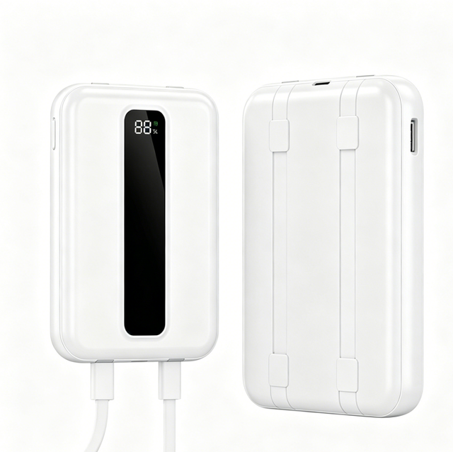 Ultra-thin 10000mAh Power Bank Built-in Dual Cables Power Bank 22.5W Fast Charging External Battery Pack Portable Backup Power