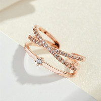 Bague ajustable multi-couches en zircon plaqué platine pour femme, style mode de niche