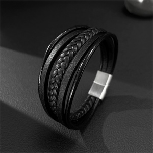 Multi-layer Strand <b>Bracelets</b> Magnetic Buckle Braided Design Punk Style Stainless Steel <b>Bracelet</b> - Product Image 2