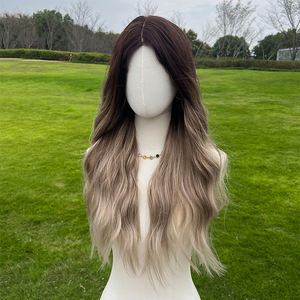 2024 Venta caliente Smilco marrón a dorado <span class=keywords><strong>grisáceo</strong></span> degradado peluca ondulada pequeño frente de encaje rizado 24 pulgadas - Product Image 2