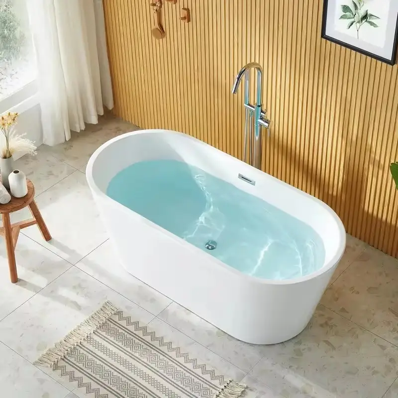 Banheira de acrílico independente moderna para interior, banheira de acrílico para banheiro de hotel, banheira de design simples, banheira de acrílico branca para hotel