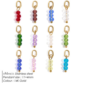 Breloques pendantes pierres de naissance |   Pendentif en acier inoxydable plaqué or 18K PVD avec perle de cristal facettée pour la fabrication de bijoux DIY |   Imperméable - Product Image 2