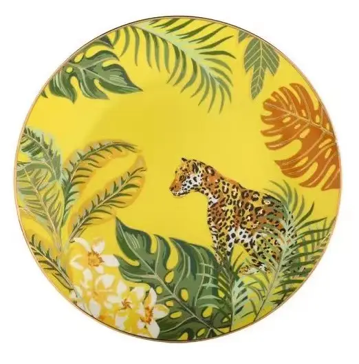 Afrique décoratif de luxe vaisselle forêts tropicales et tigre conception fine vaisselle en porcelaine or plaques en céramique pour mariage