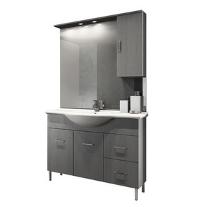 Mueble de Baño Venice de 105 cm con Espejo de Madera de Alerce Blanca y Lavabo de Cerámica, Mueble de Madera Maciza Resistente al Agua - Product Image 1
